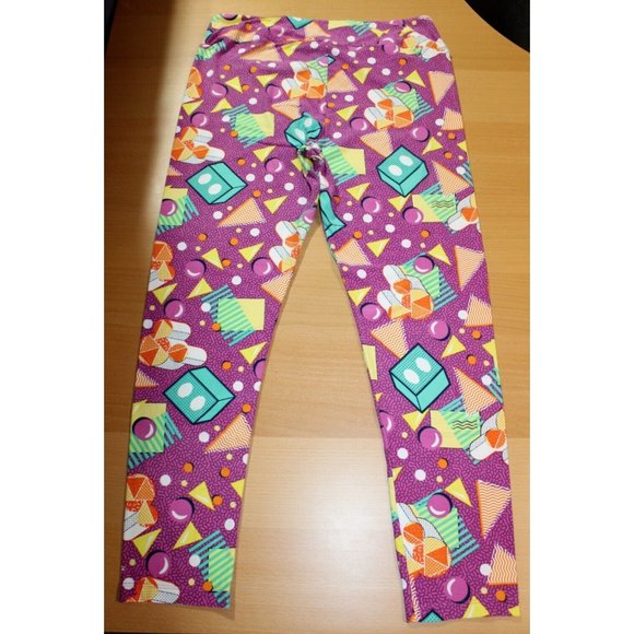 Womens Lularoe Leggings Tall & Curvy TC Balls Triangle Orange Purple Green - Picture 4 of 5